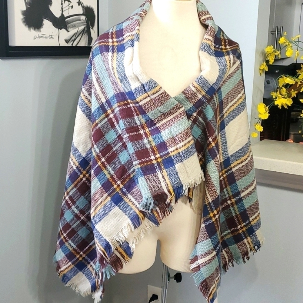 Shawl, very soft and cozy. 54" X 55". To Tags. Fringe all around. Football game